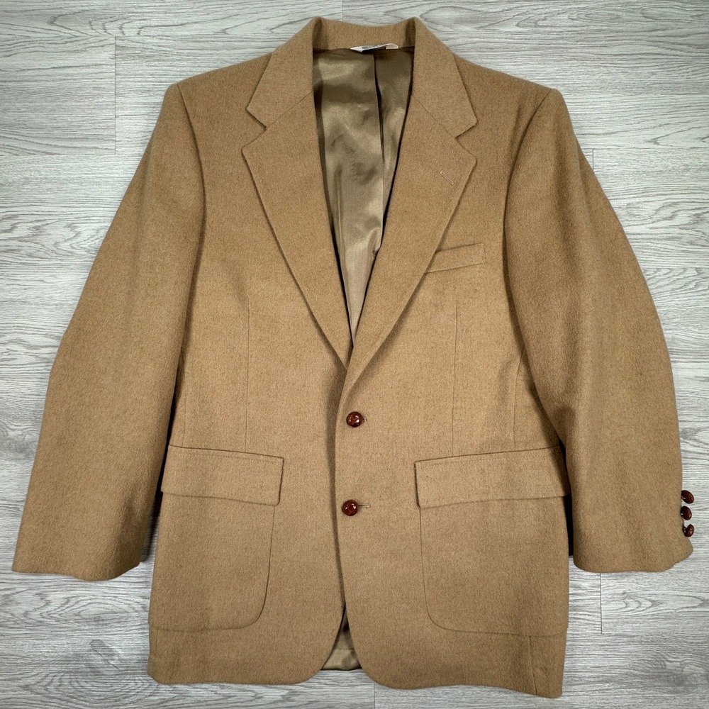VINTAGE Hunt Valley Mens Blazer 100% Camel Hair Sport Coat Tan Size 38R USA Made